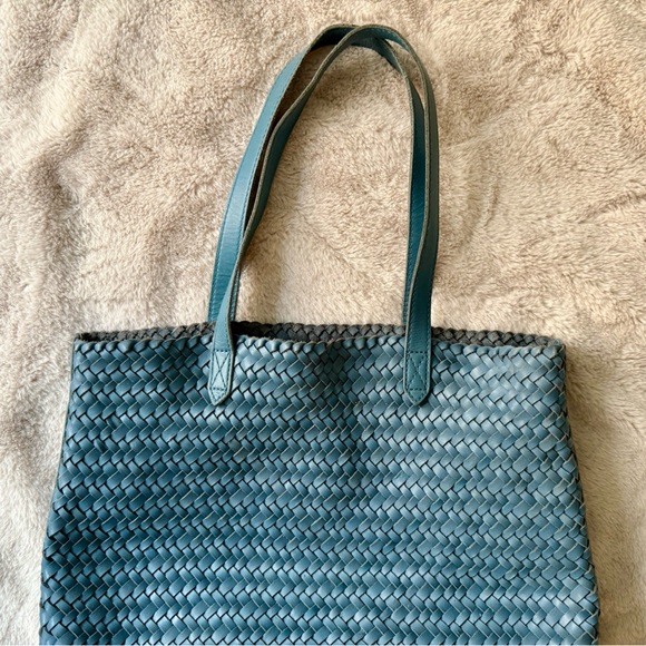 NWT Madewell The Medium Transport Tote Woven Leather Edition Ocean Blue - Picture 6 of 11